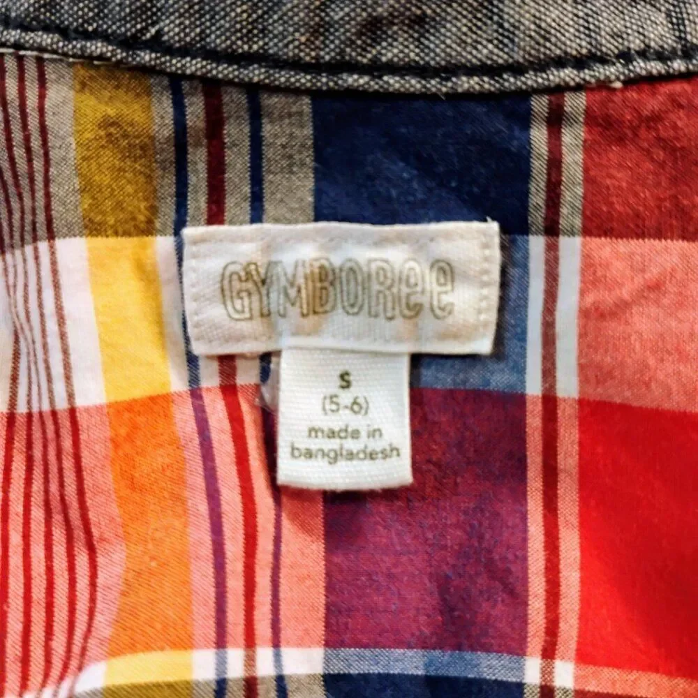 Gymboree Boys Rainbow Plaid Button Front Shirt Size Small